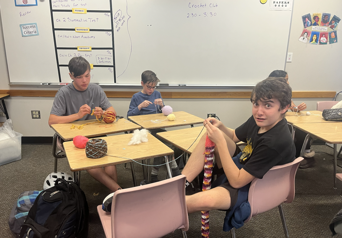 Members of crochet club hard at work on a Monday after school!